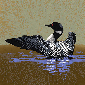 Courting Loon - Serigraph by Alan Work