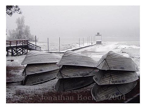 Boats at the Forks II, Bass Lake, Christmas Day 2003, Photograph by Jonathan Bock